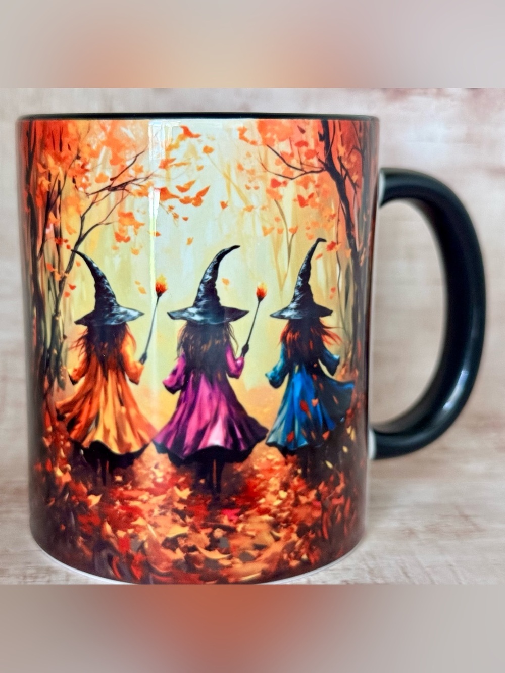 New Fall Halloween 3 Witches Vibrant Colorful Ceramic Coffee Tea Mug Cup 11oz